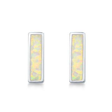 Bar Stud Earrings Lab Created White Opal 925 Sterling Silver